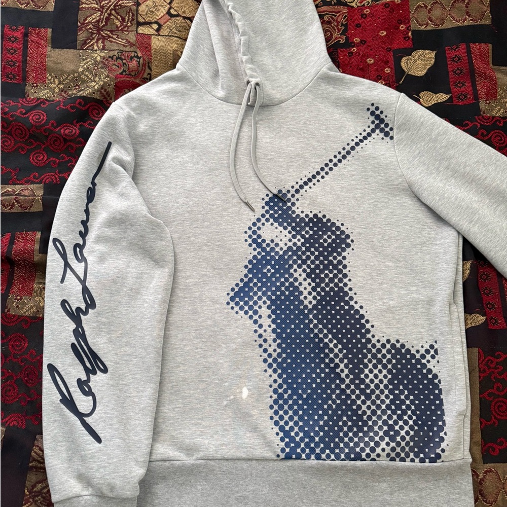 Polo Ralph Lauren Double Knit Big Pony Pixel Print Light Grey/Navy Blue Hoodie